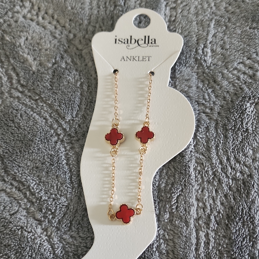 Isabella Gold Tone Anklet With Red Clover Charms